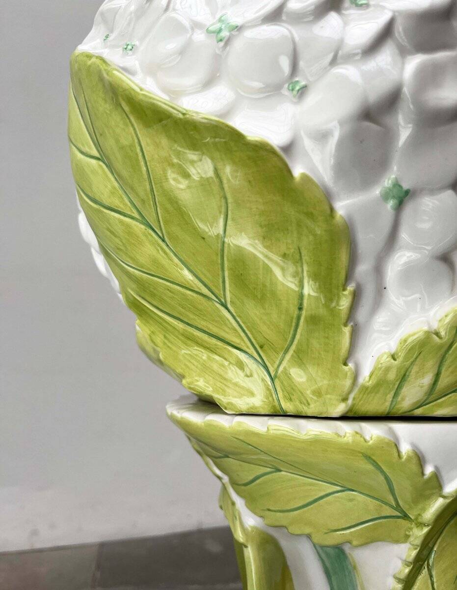 Vintage Italian ceramic cache-pot with flower stand, 1980s, set of 2.