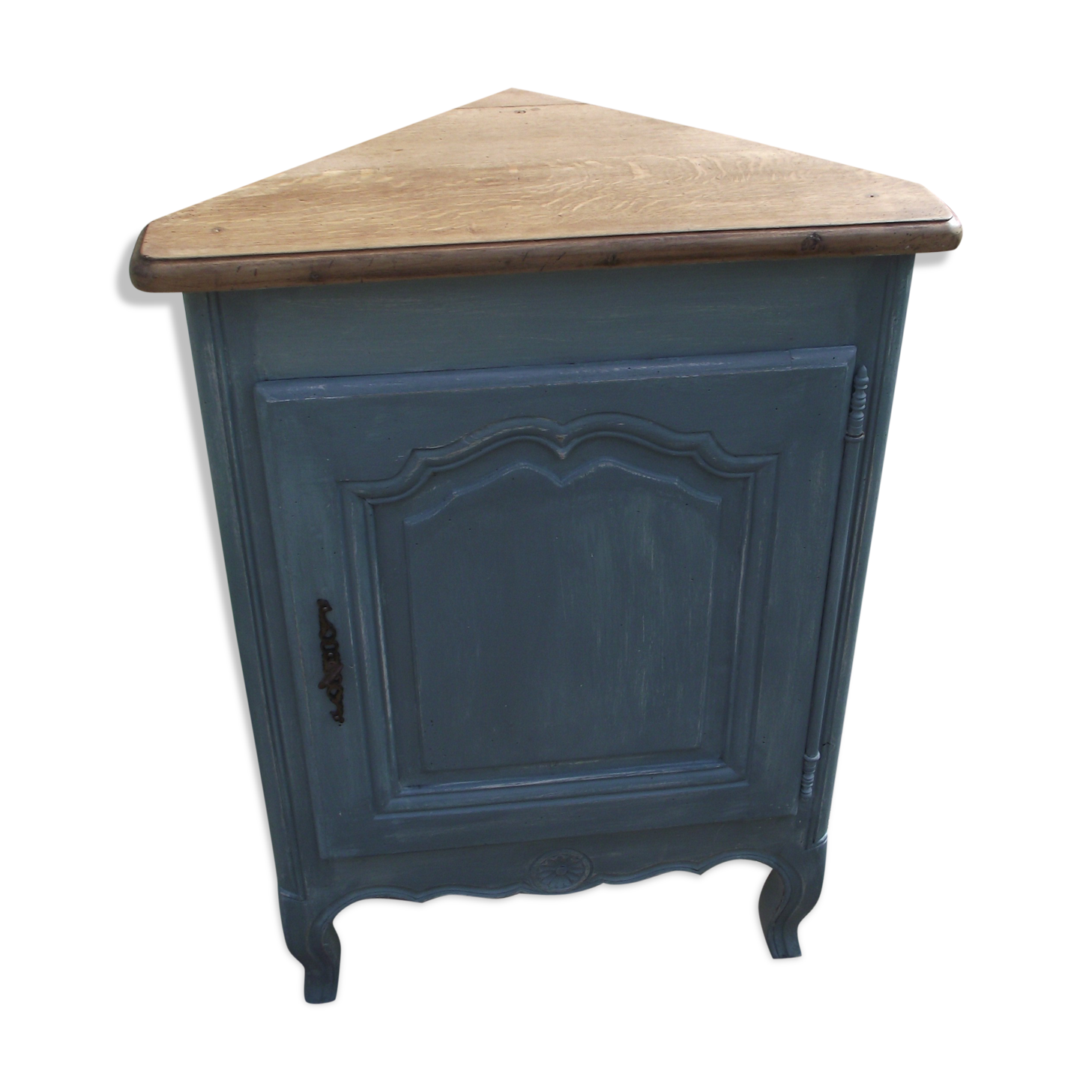 Louis xv style notch in solid oak patinated blue grey
