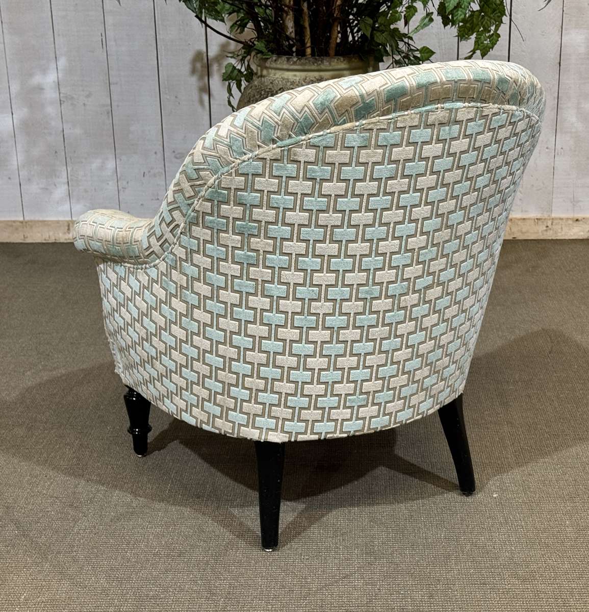 Napoleon III toad chair, late 19th century, reupholstered.