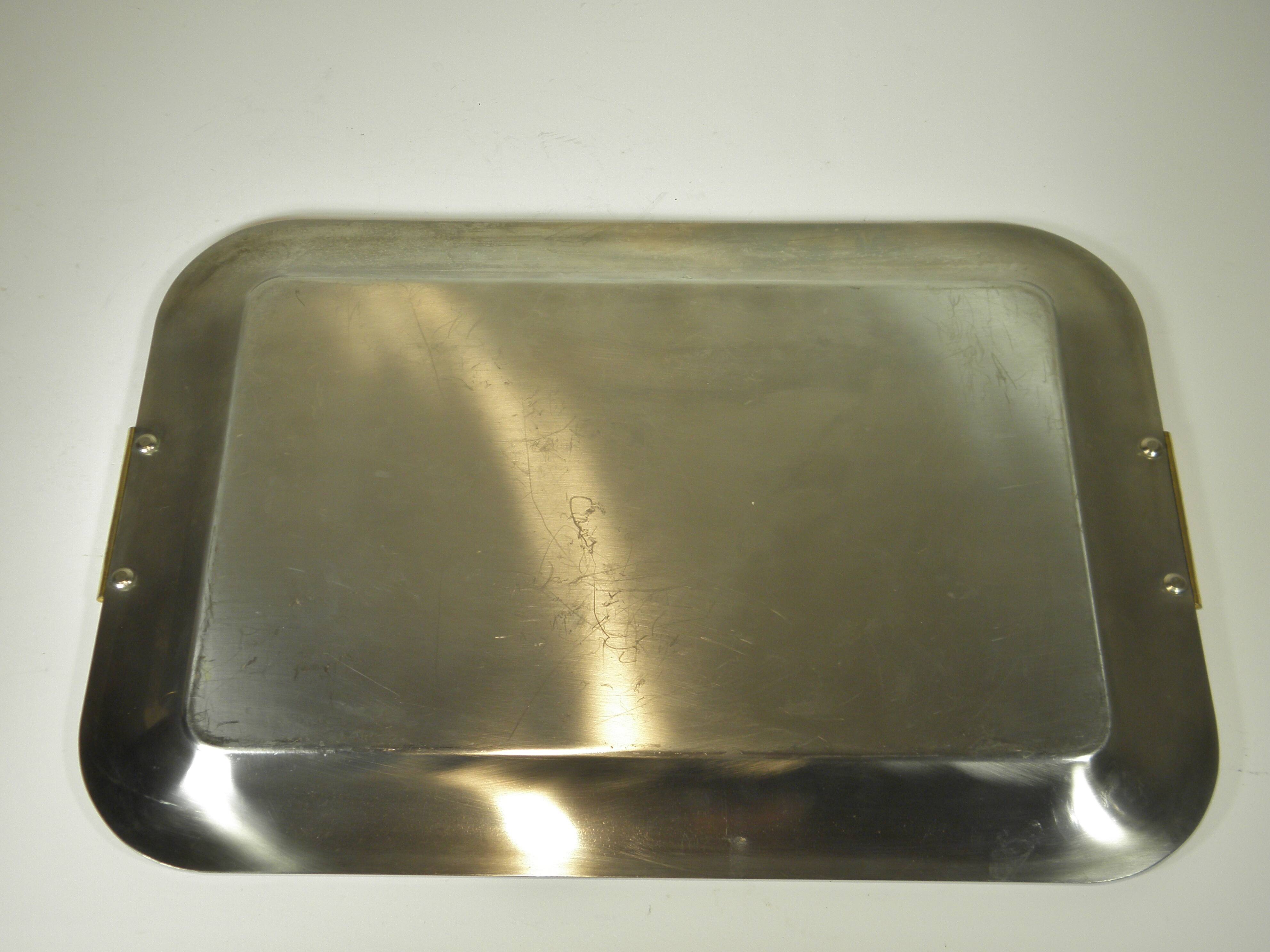 Stainless steel and gold metal tray - 1980s