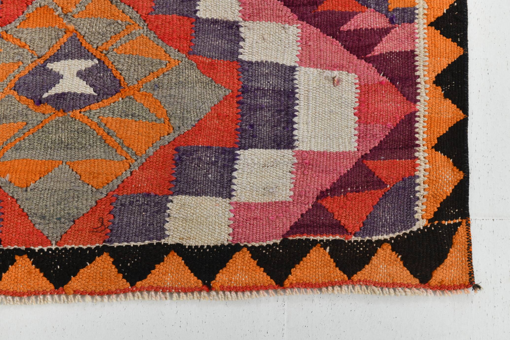 3x12 Pink Orange Vintage Kilim Runner Rug 105x377Cm SK 34621