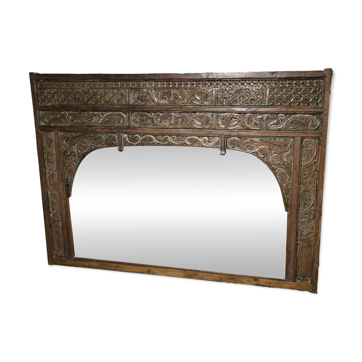 Large mirror - Indian carved wooden headboard