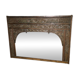 Large mirror - Indian carved wooden headboard