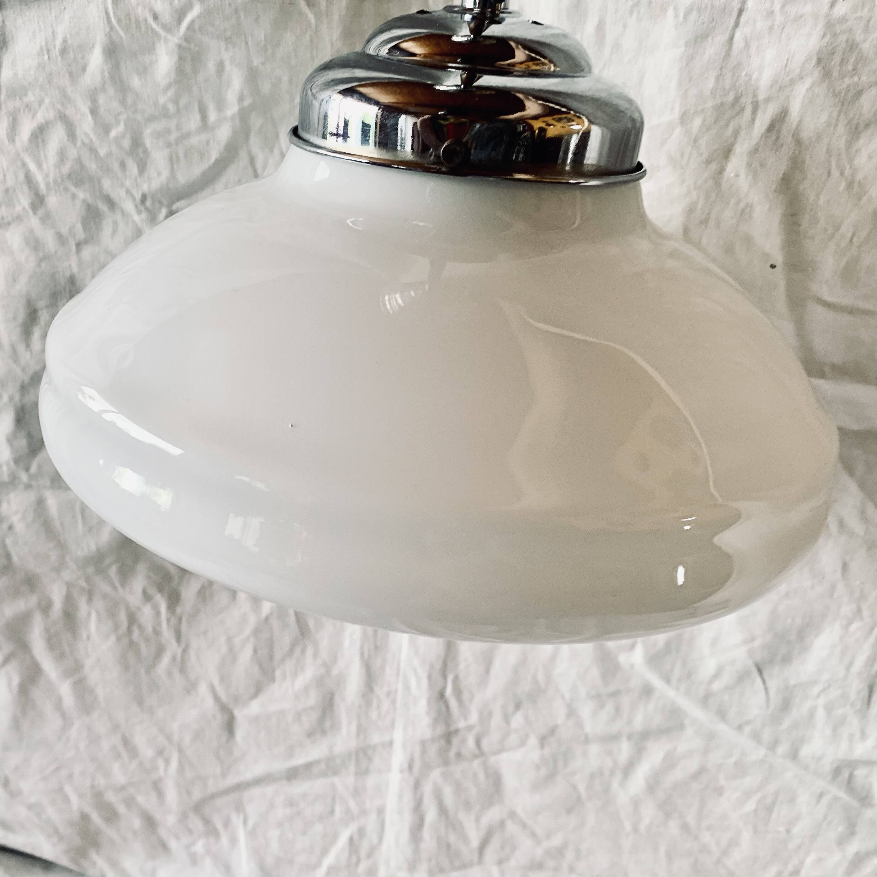 Art Deco pendant light in white opaline