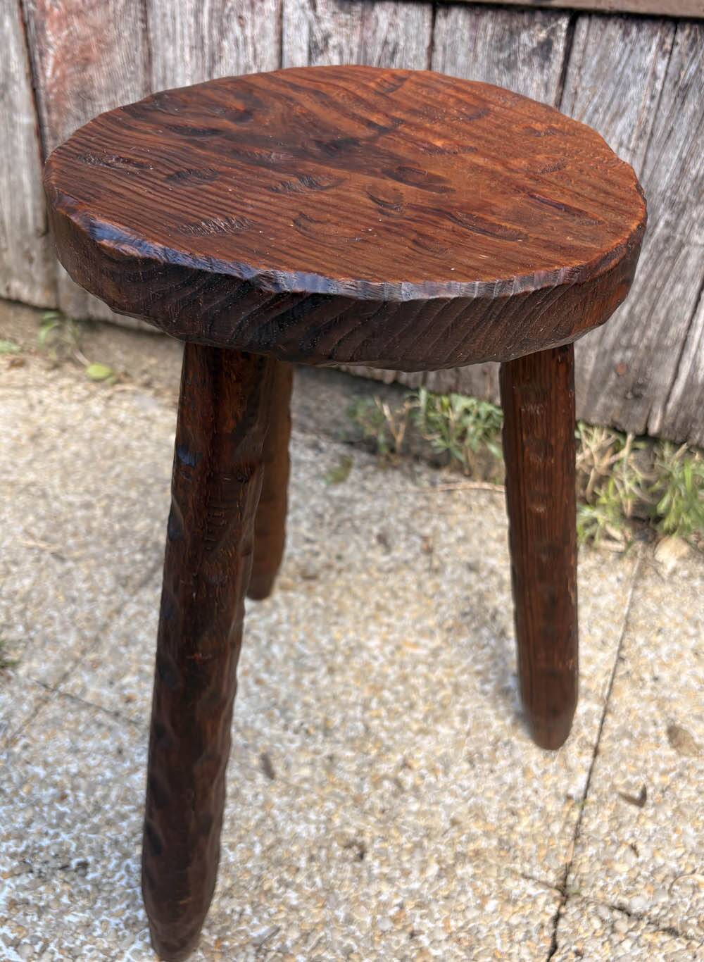 Rustic Tripod Stool in Solid Wood, Brutalist Style, Early 20th Century