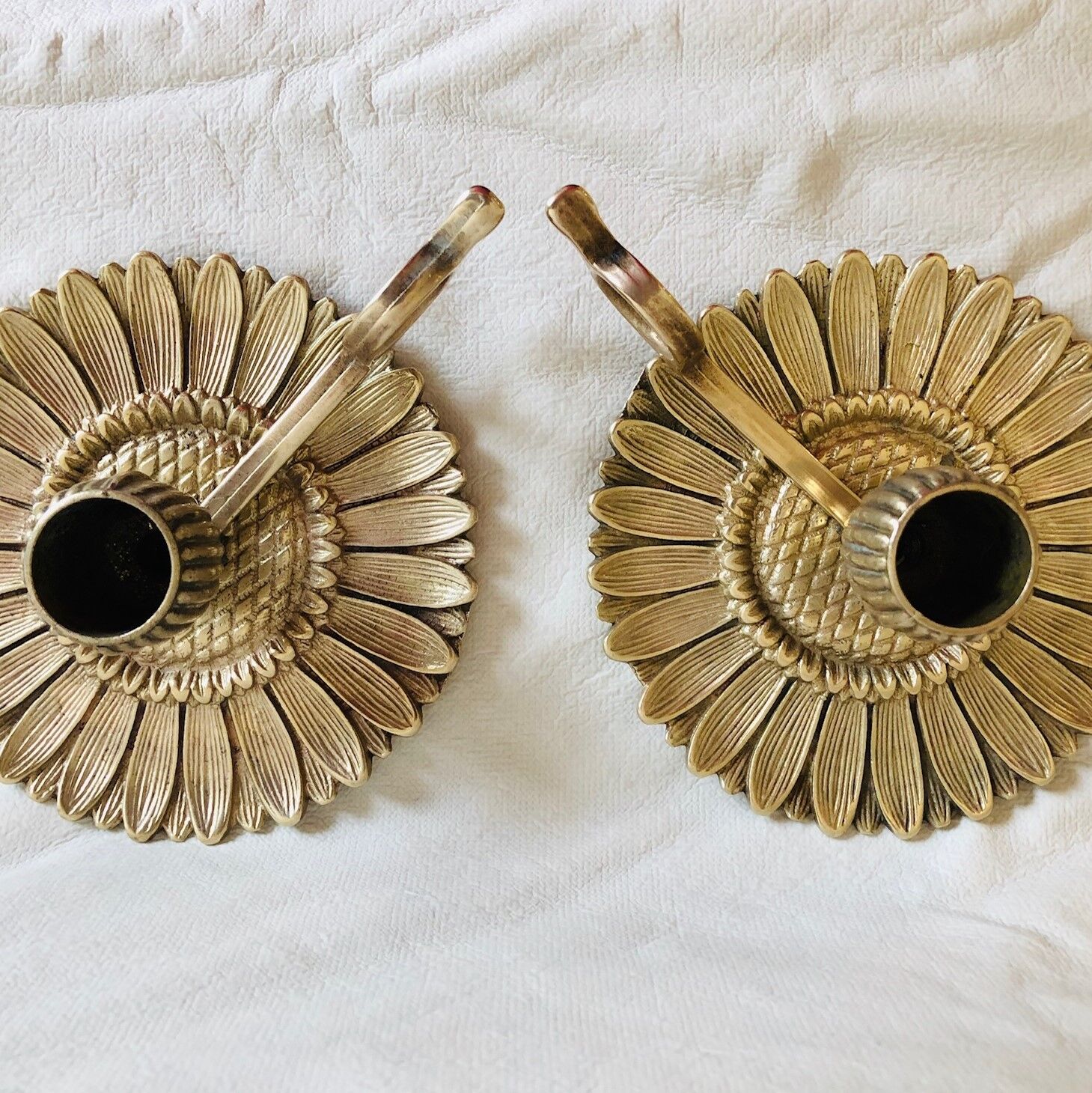 Duo of sunflower cellar rat candlesticks