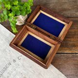 Carved wooden box with brass inlay
