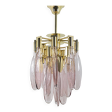 Italian chandelier in brass with tear-shaped Murano glass, 1970s