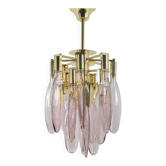 Chandelier italien en laiton avec verre de Murano en forme de goutte, années 1970.