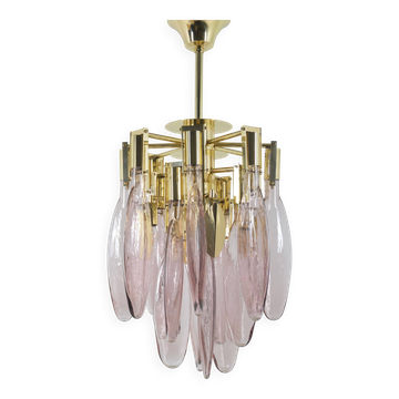 Chandelier italien en laiton avec verre de Murano en forme de goutte, années 1970.