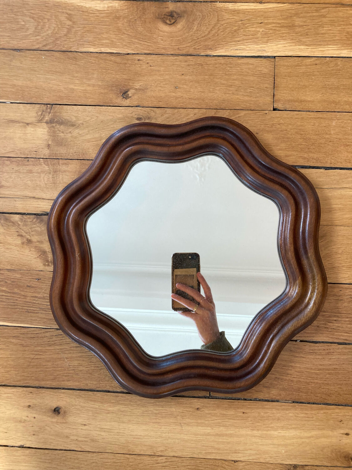 Corrugated wooden mirror