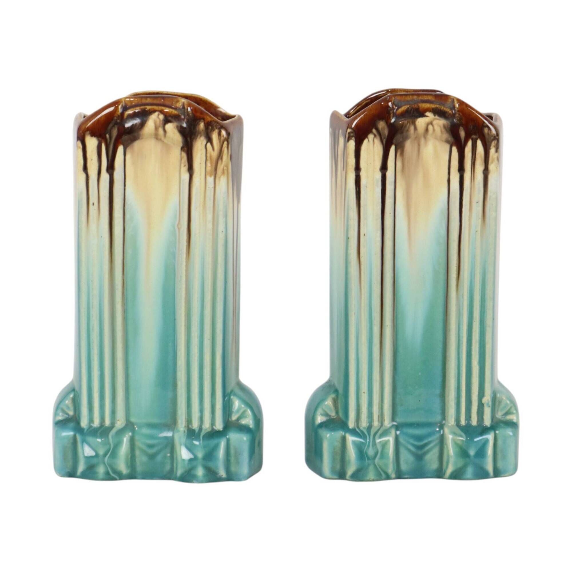 Belgian Art Deco Turquoise Earthenware Vases, Thulin, 22 cm