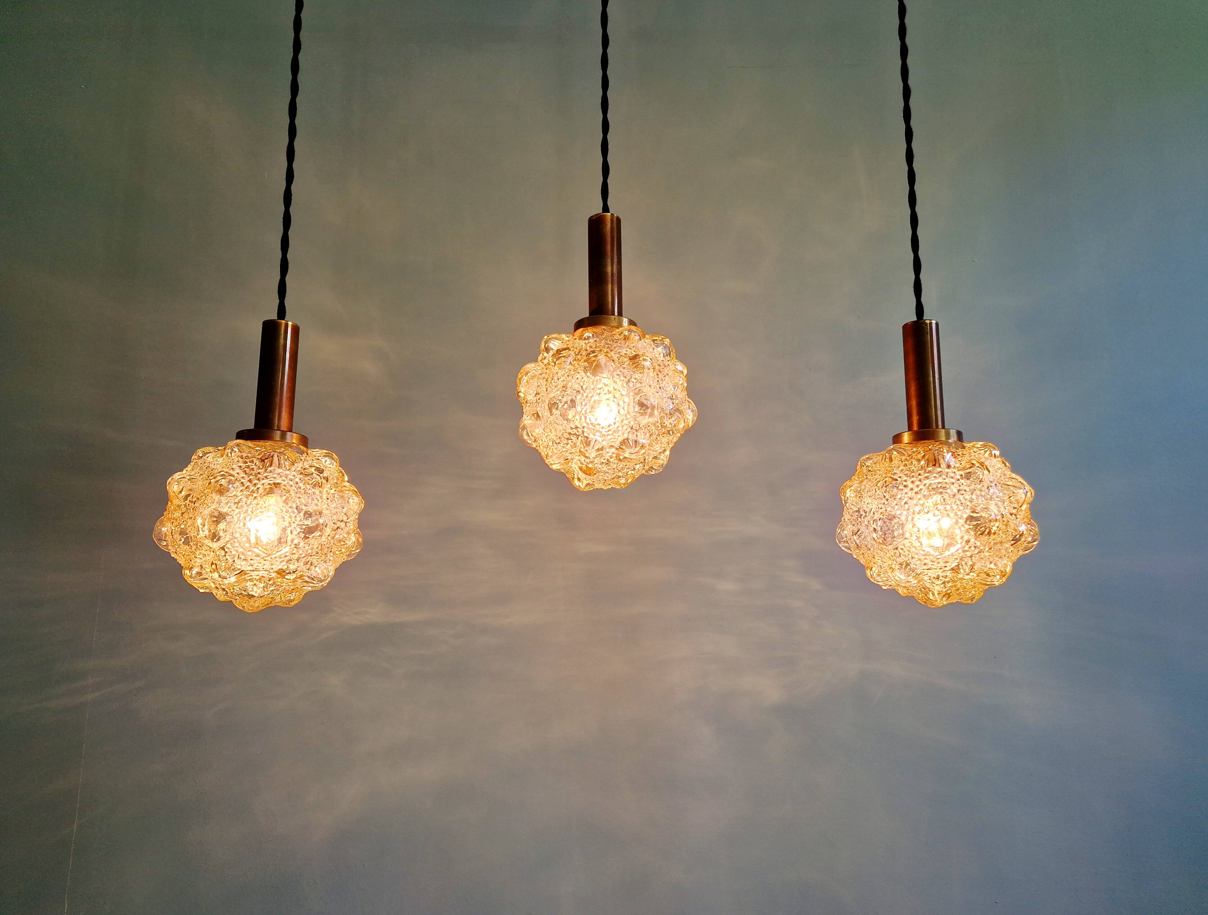 Amber bubble glass pendant (5 available), Helena Tynell, 1970