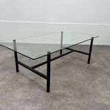 50s coffee table, glass and black metal