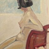 1949 Mid-Century Modern "Gaze Away" Swedish Nude Portrait Oil Painting, Framed