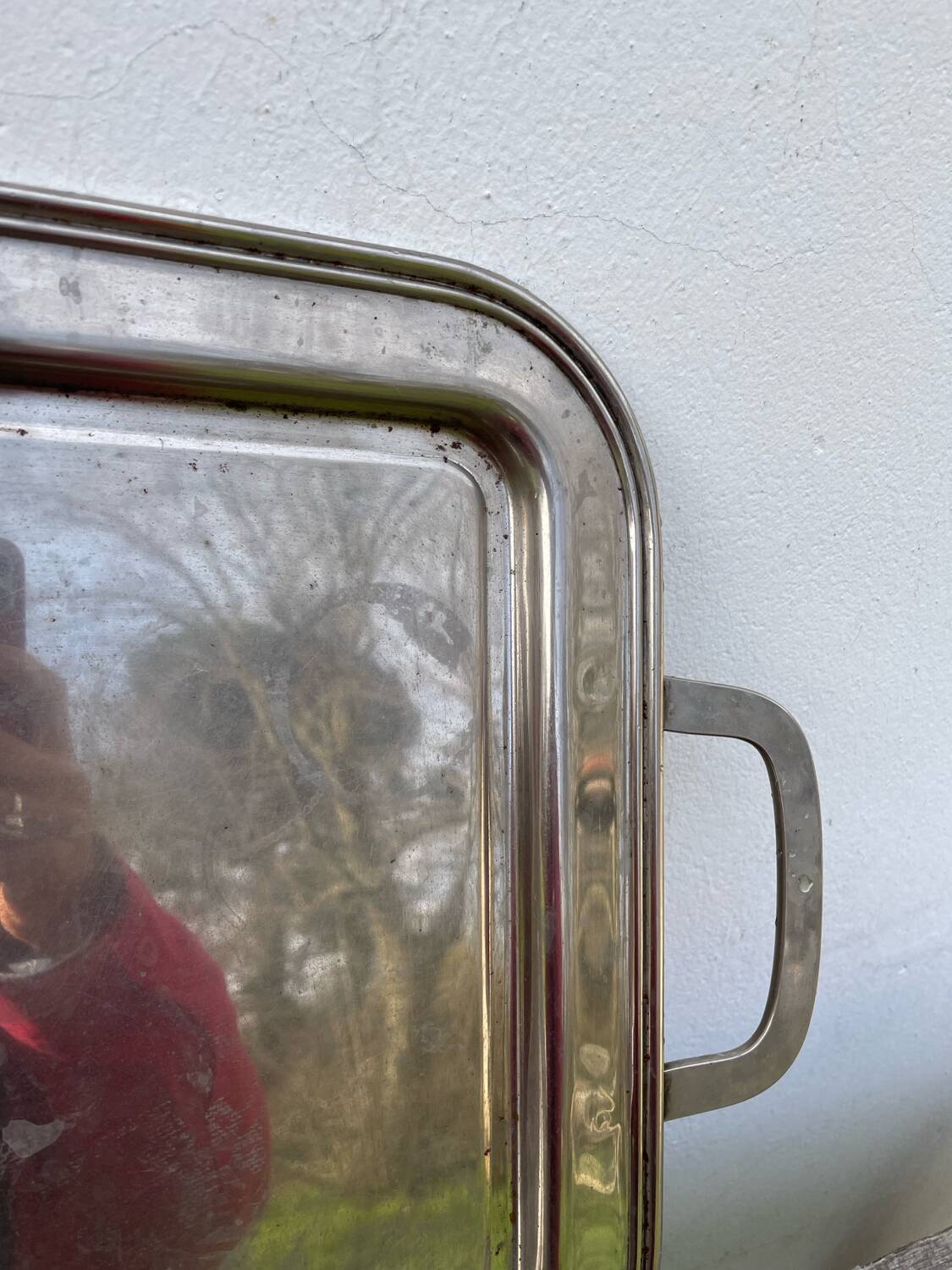 Rectangular silver metal tray