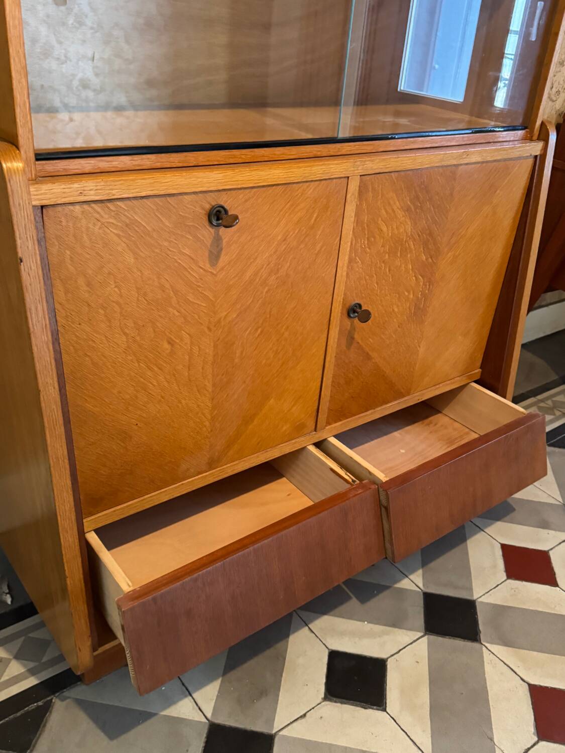 Mid-century vintage asymmetrical display cabinet