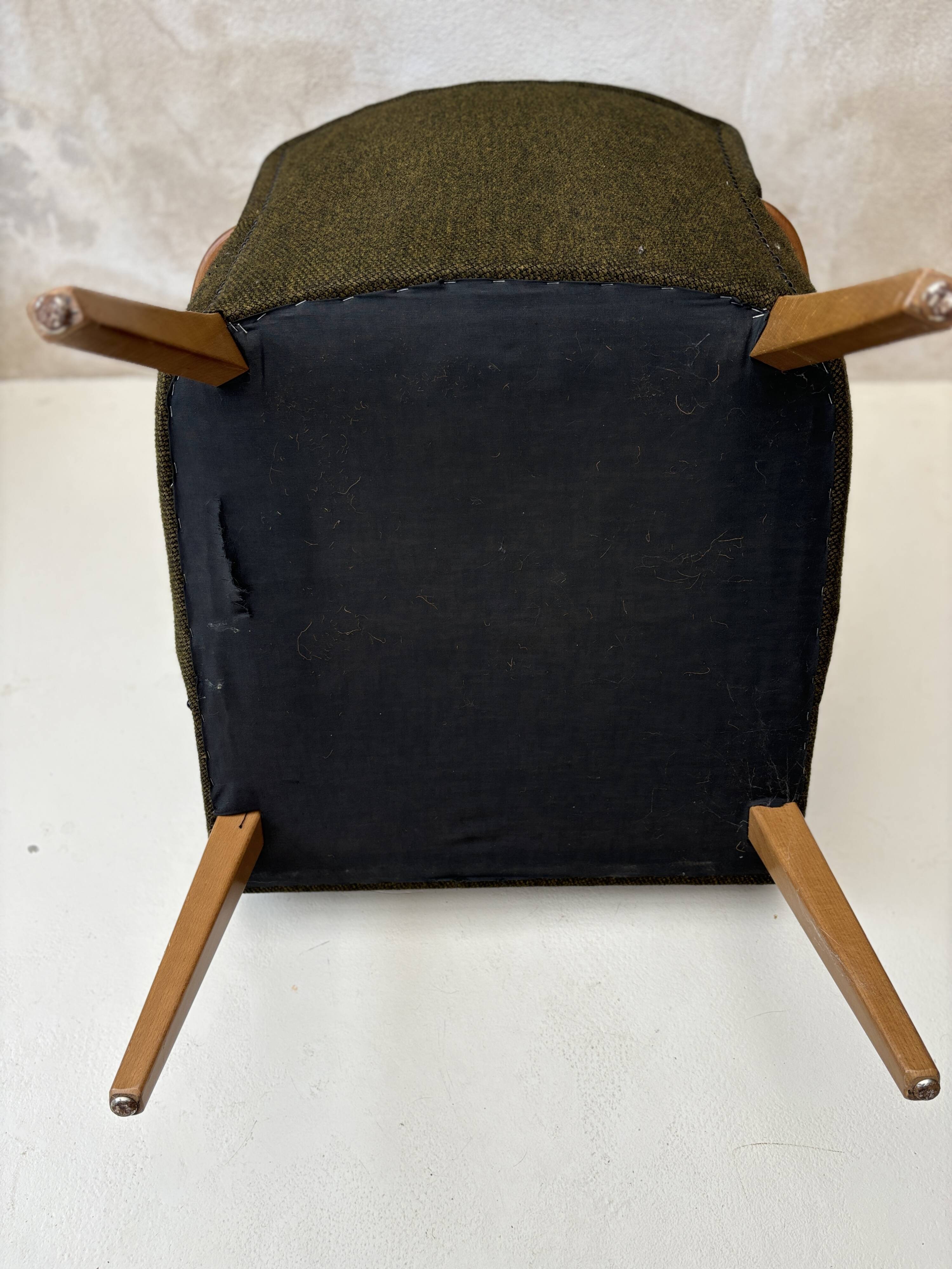 Pair of vintage wooden and fabric armchairs from the 1960s.