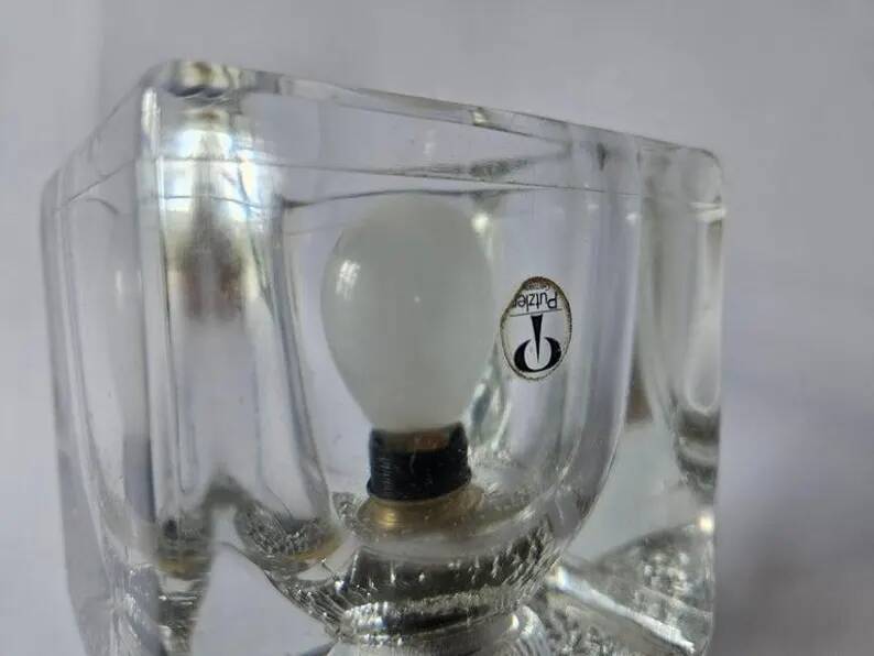 Midcentury Rare Ice Cube Glass Table Lamp, Peill & Putzler, Germany, 1970s