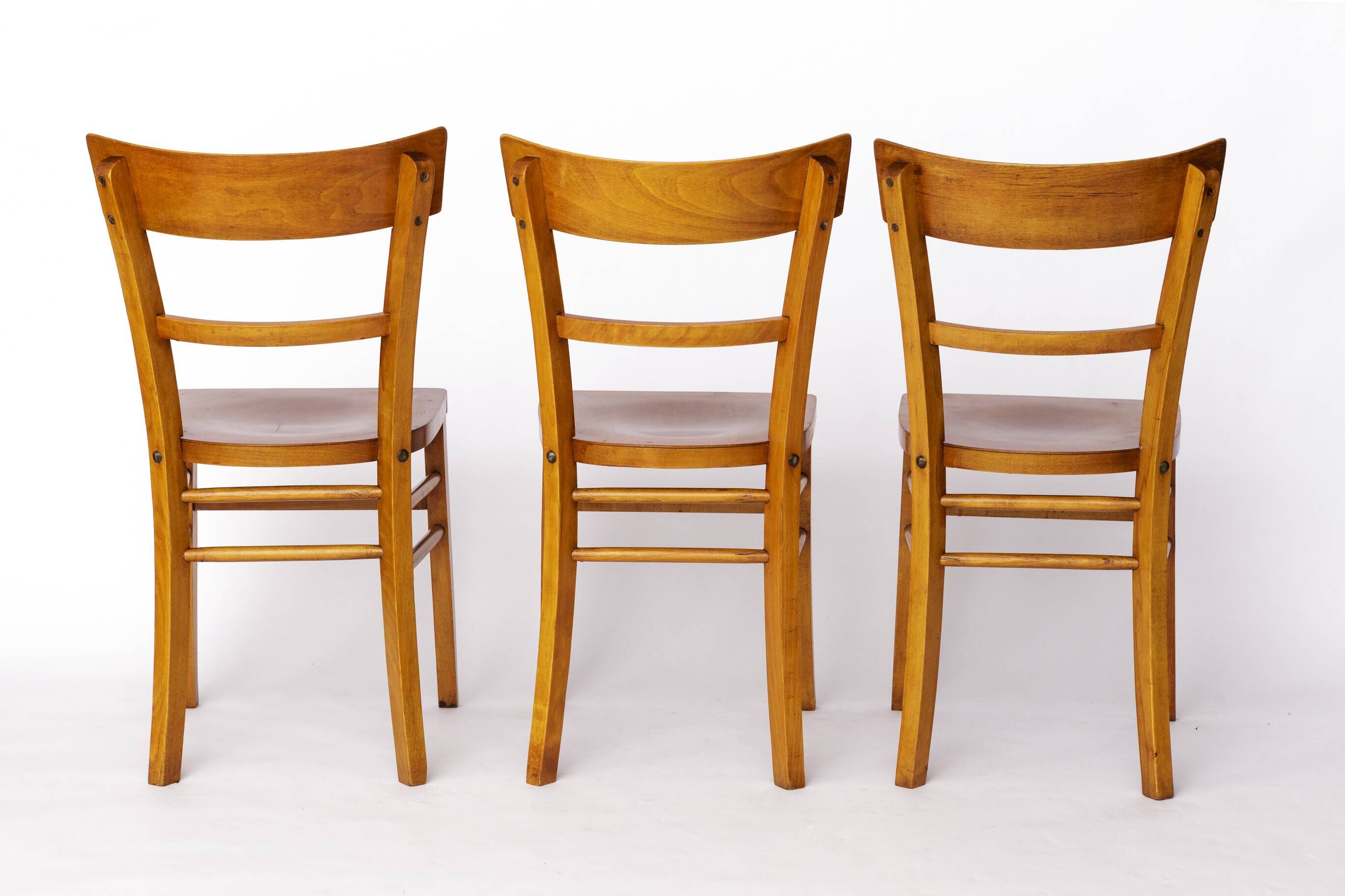 Set of 3 Vintage Frankfurter Chairs, 1970s Mid-Century Beech Dining Chairs,