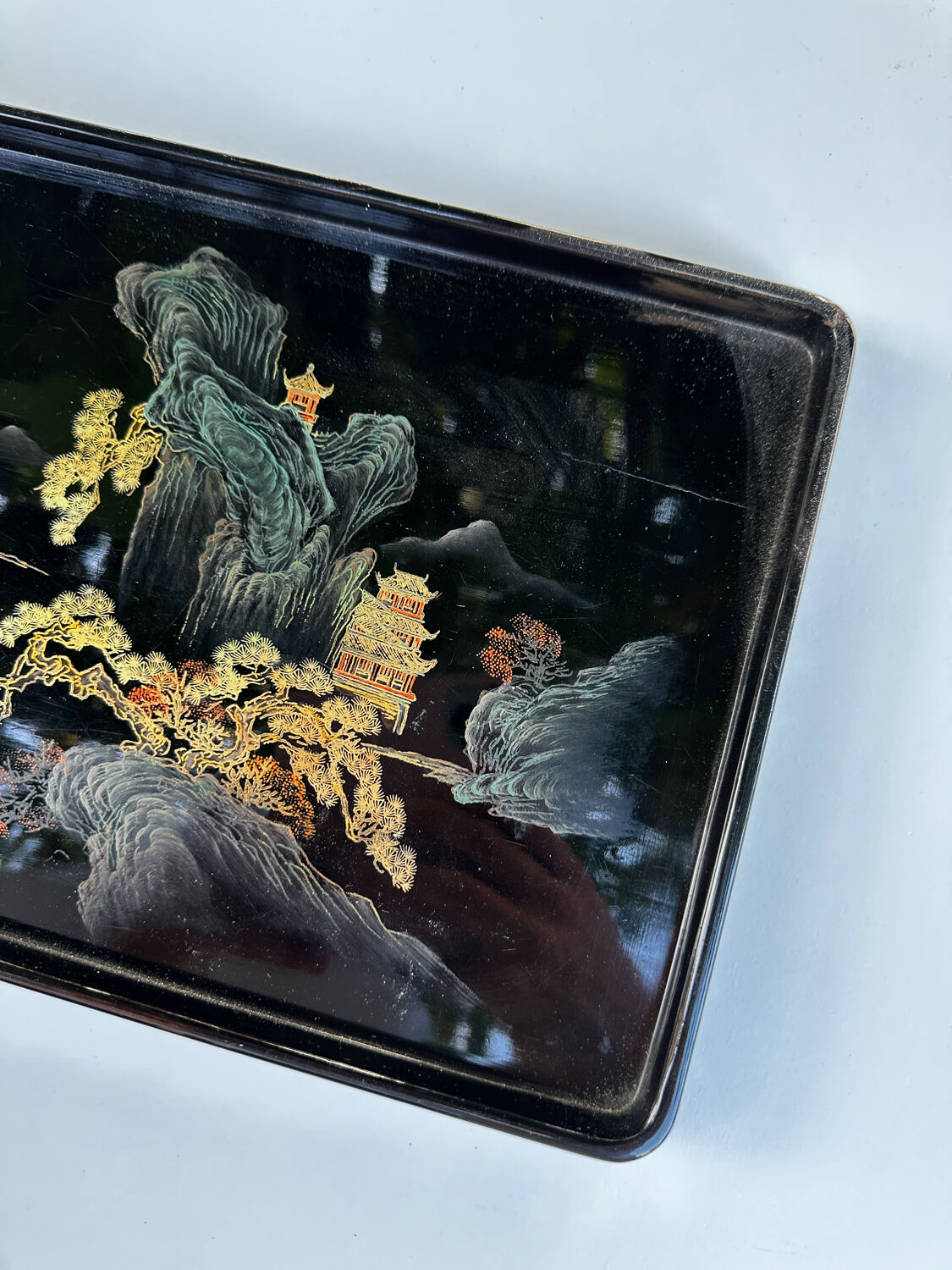 Asian lacquered wood tray