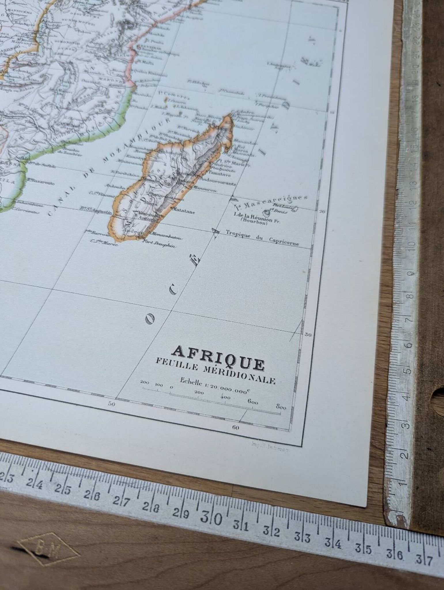 Imprimée en 1885, le sud de l'Afrique.