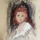 Tableau pastel signé portrait femme rousse