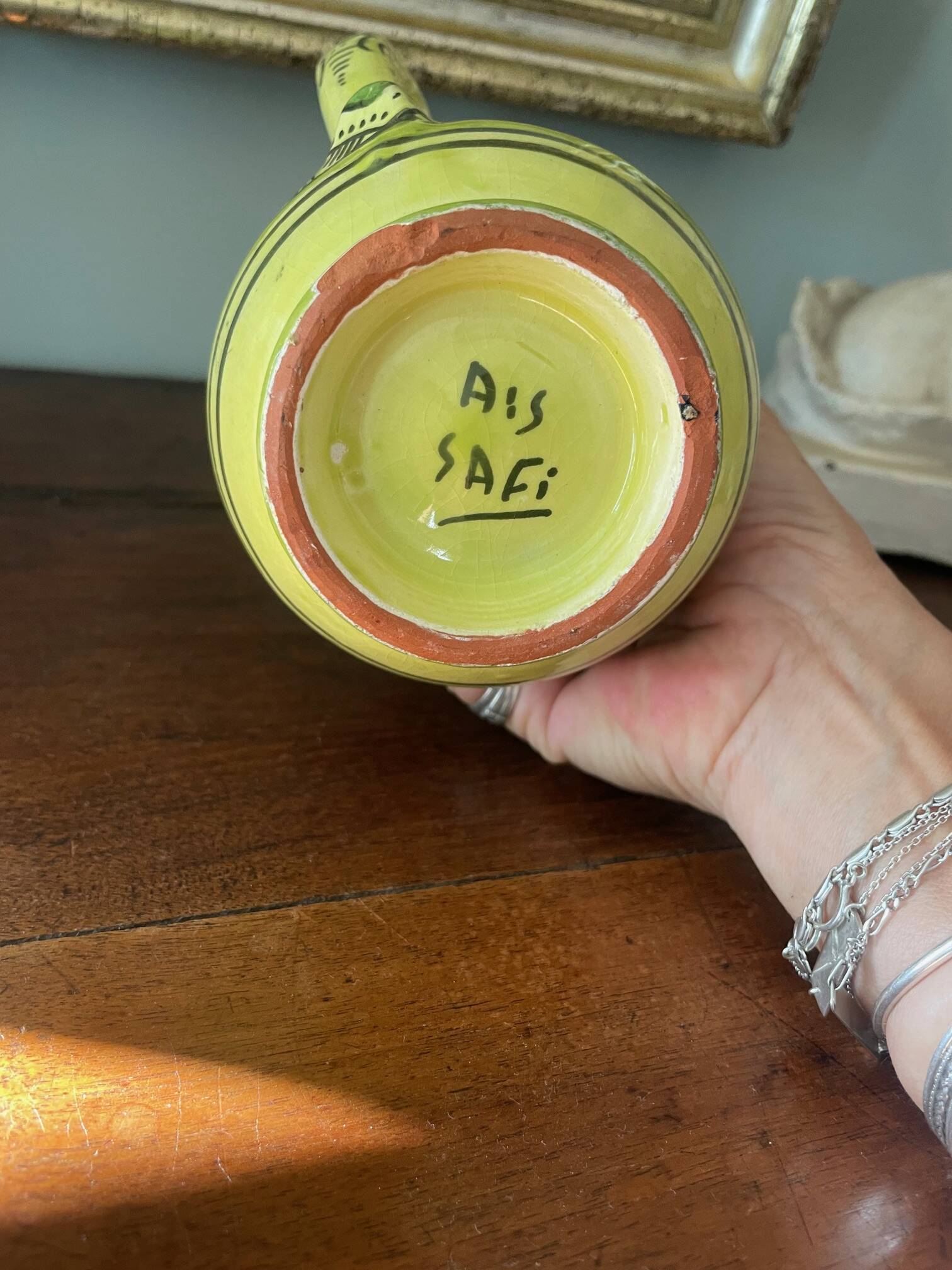 Safi pitcher handmade pottery Serghini Morocco signed