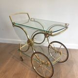 Neo classical style table in silver and gold metal and glass