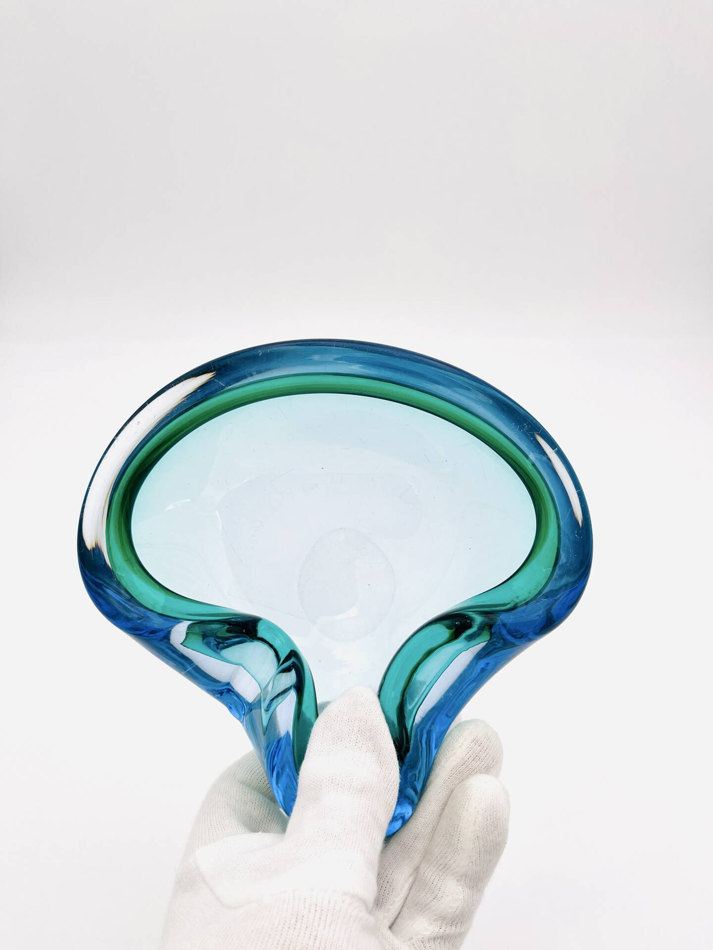 Flavio Poli Seguso Sommerso Emerald Green Blue Vintage 60s Ashtray