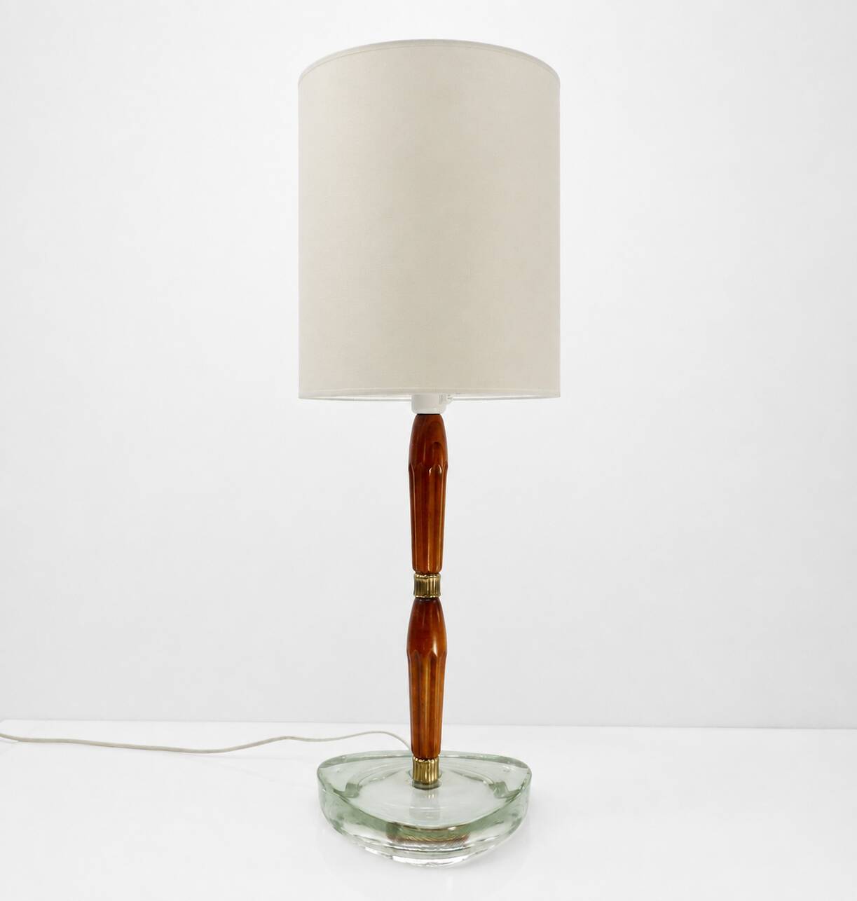 Scandinavian table lamp in glass, wood and brass 1960 Nybro Armaturfabrik