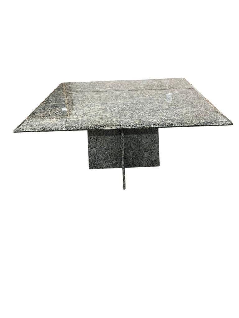 Vintage square dining table in green marble / wabi-sabi table