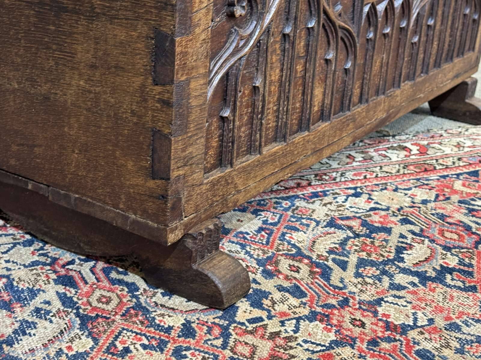 18th-century oak chest with Gothic decoration