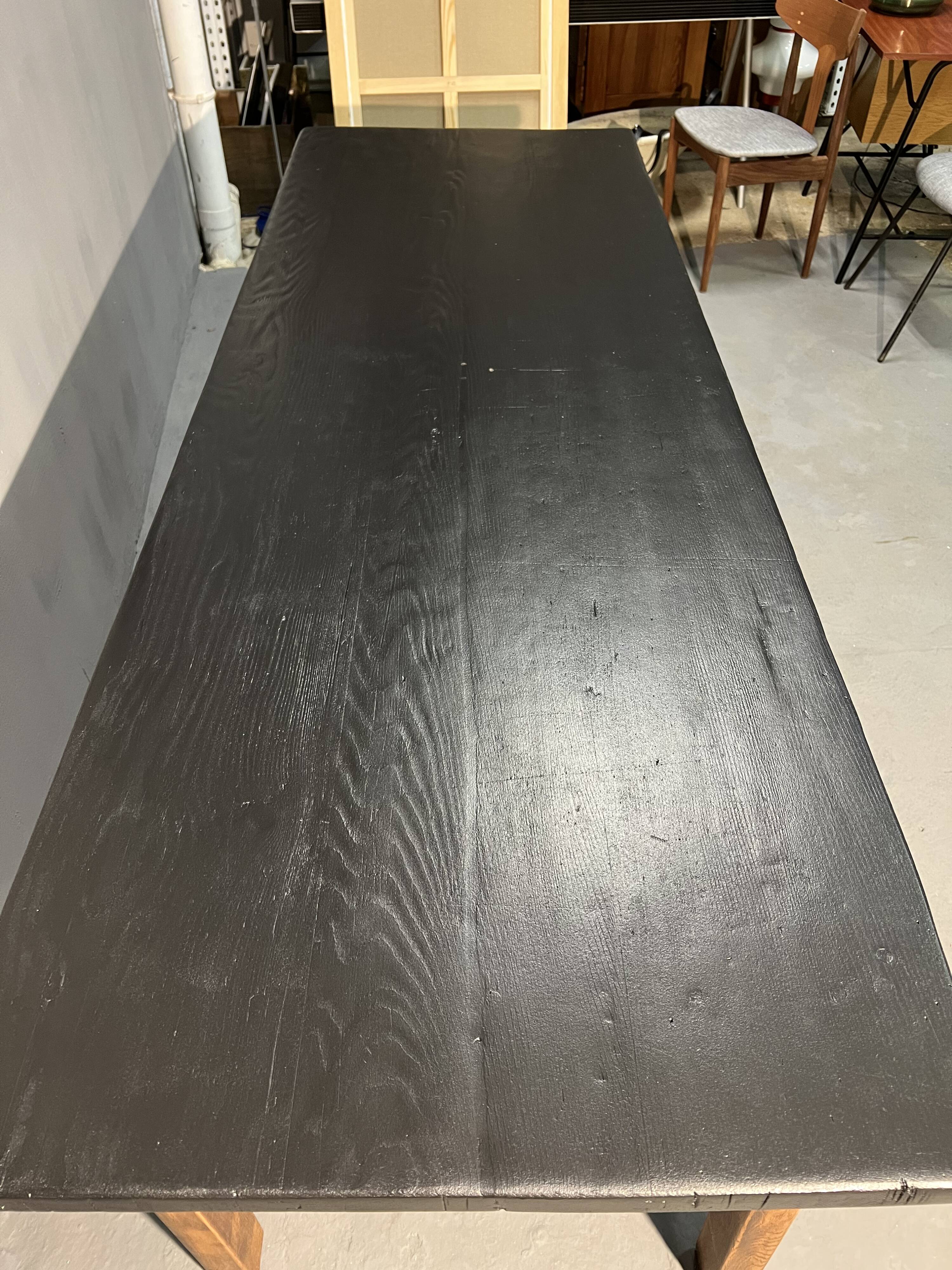 Oak farmhouse table, black top