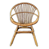 Fauteuil coquille en rotin vintage années  70 fabrication artisanale bohème