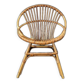 Fauteuil coquille en rotin vintage années  70 fabrication artisanale bohème