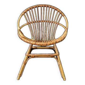 Vintage rattan shell armchair from the 70s, handmade bohemian