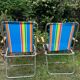 Pair of vintage nylon canvas folding garden armchairs