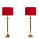 set solid Brass Table lamps Red Velvet shades 1960s France