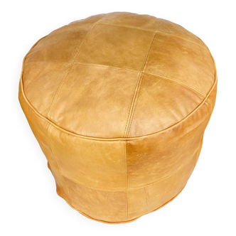 Moroccan Pouf Natural Tan Leather Handmade Footstool