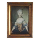 Gilded frame in fine gold, fabric portrait Marie Josephe of Austria, (13 cm x 18 cm)