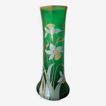 François-théodore legras nile green vase with daffodil enamelled decoration