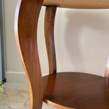 Vintage round oak coffee table with 2 shelves