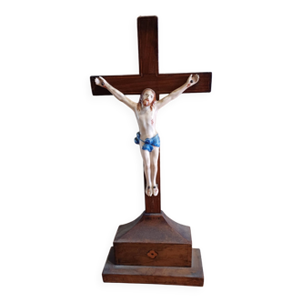 Christ in walnut burl marquetry 19th