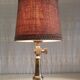 Table lamp in gilded brass and linen - mid 20th century