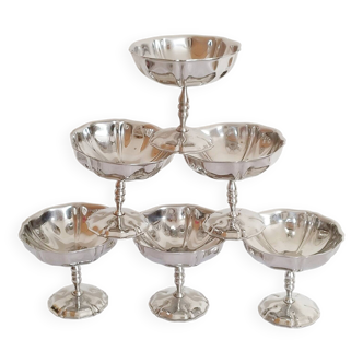 Set of 6 ice cream or sorbet cups, in 18/10 stainless steel, 1970s (ref. 19)