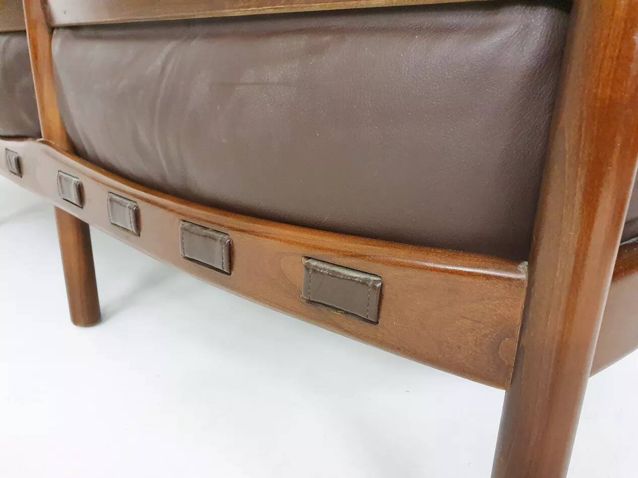 Rosewood and brown leather sofa by Sven Ellekaer & Norell for Coja Sweden