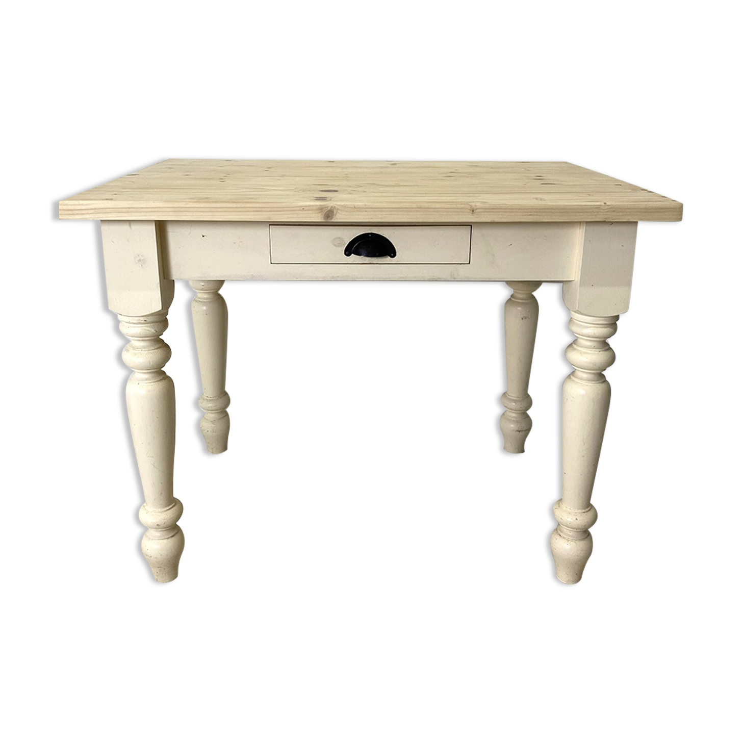 Table, legs light beige, top solid wood raw