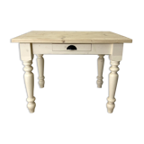 Table, legs light beige, top solid wood raw