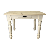 Table, legs light beige, top solid wood raw
